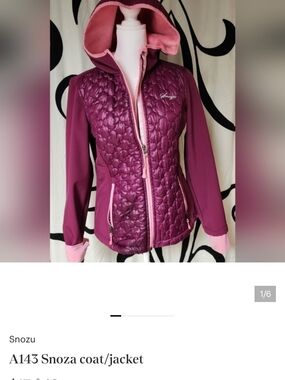 Snozu Quilted Hooded Jacket in Plum with Light Pink Trim